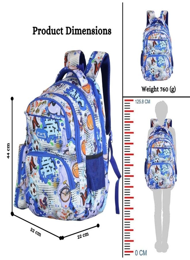 Ligo Football Print 16 Inch School Bag for boys with Bottle Pocket and Front Organizer school bag for girls (Royal Blue) - Image 3